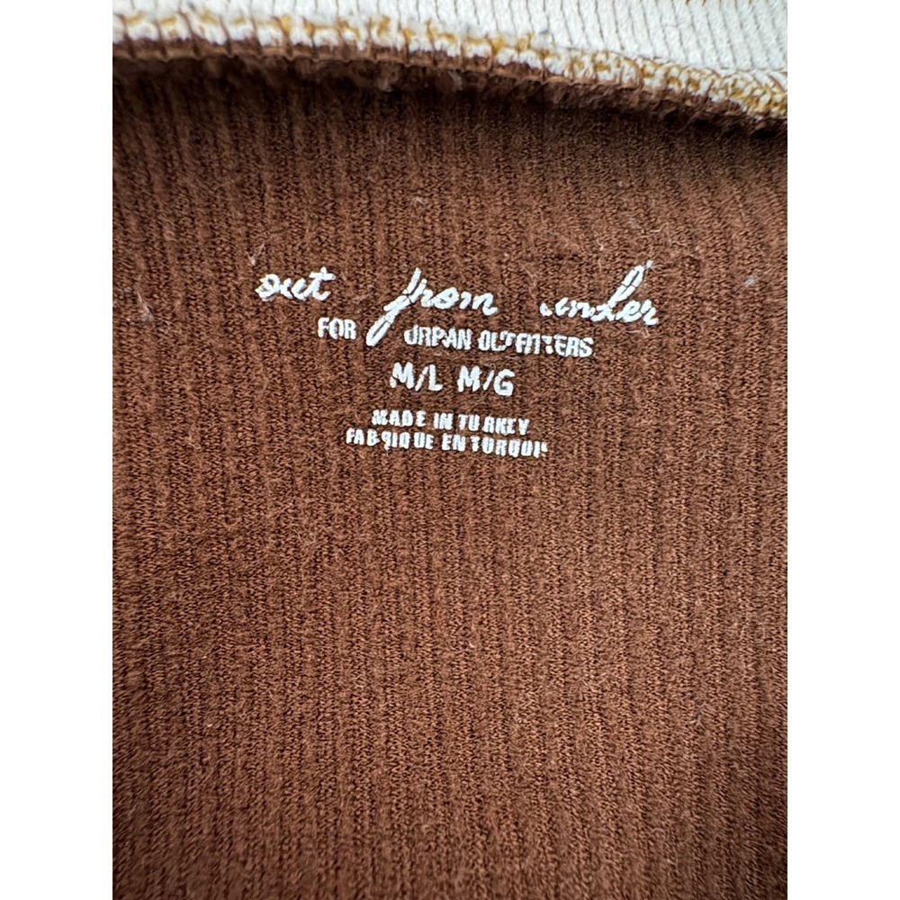 Out From Under Urban Outfitters Brown Ribbed Deep V Crop Top M/L Festival Retro - Picture 5 of 7